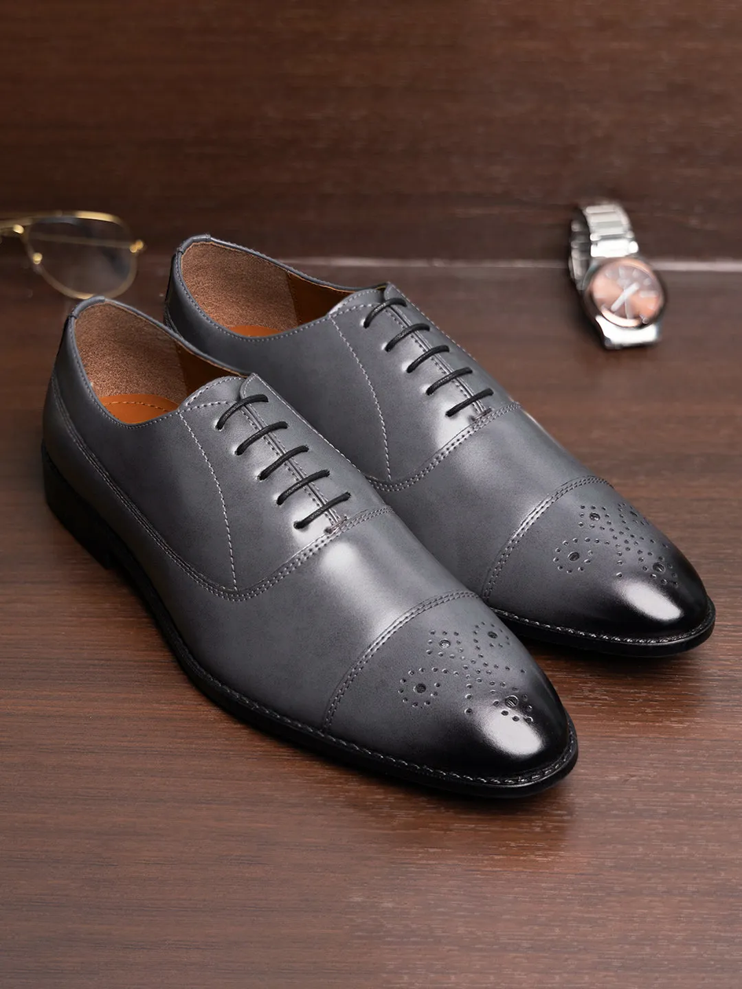 Ash Grey Captoe Style Comfortable Laceups for Men