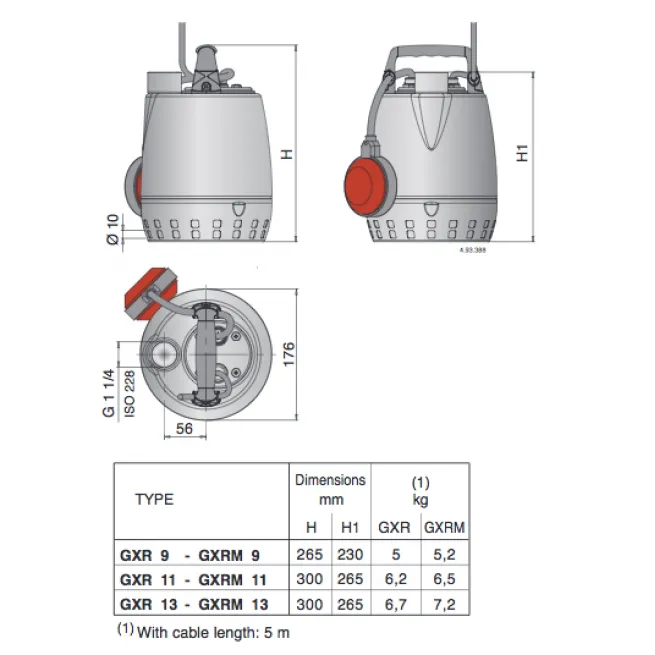 Calpeda GXRM 9 0.25kW Submersible Drainage Pumps (Max 170LPM/90kPa)