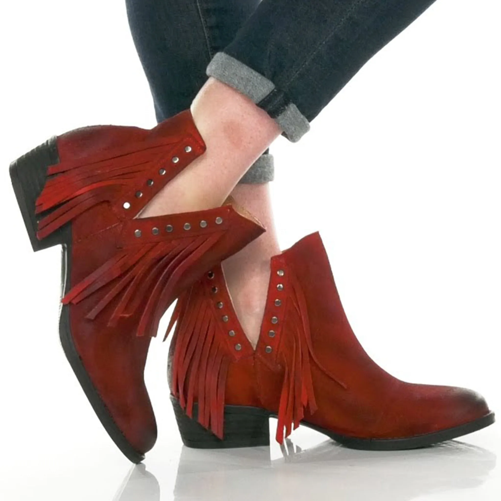 Corral Women's Red Stud and Fringe Bootie
