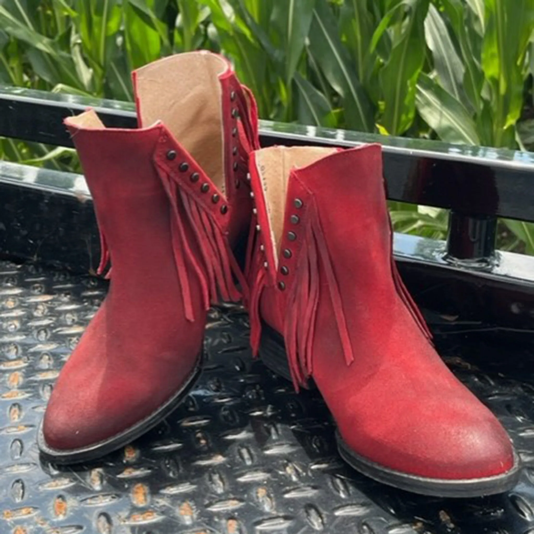 Corral Women's Red Stud and Fringe Bootie