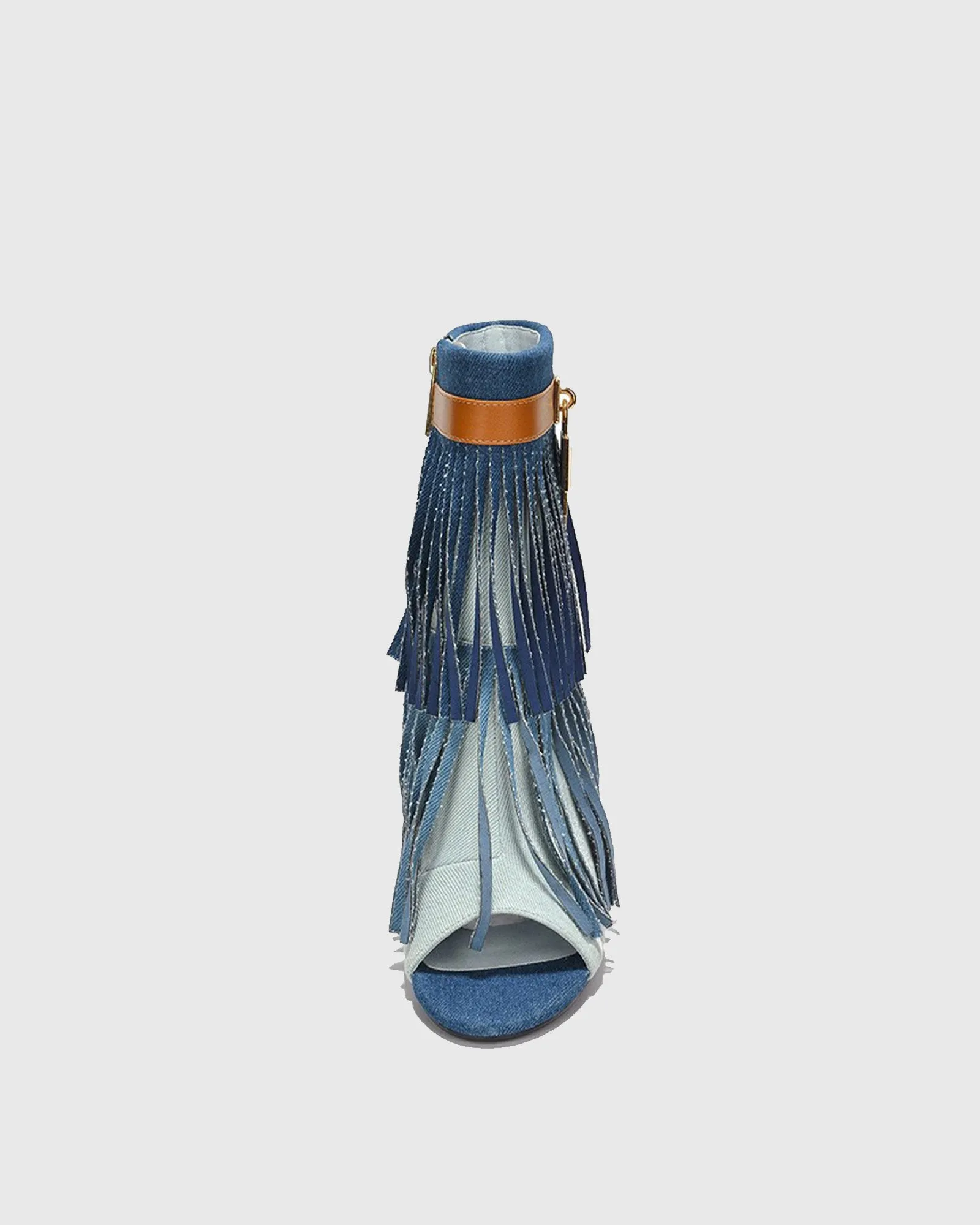 Fella Fringe Open Toe Cowboy Ankle Boots In Blue