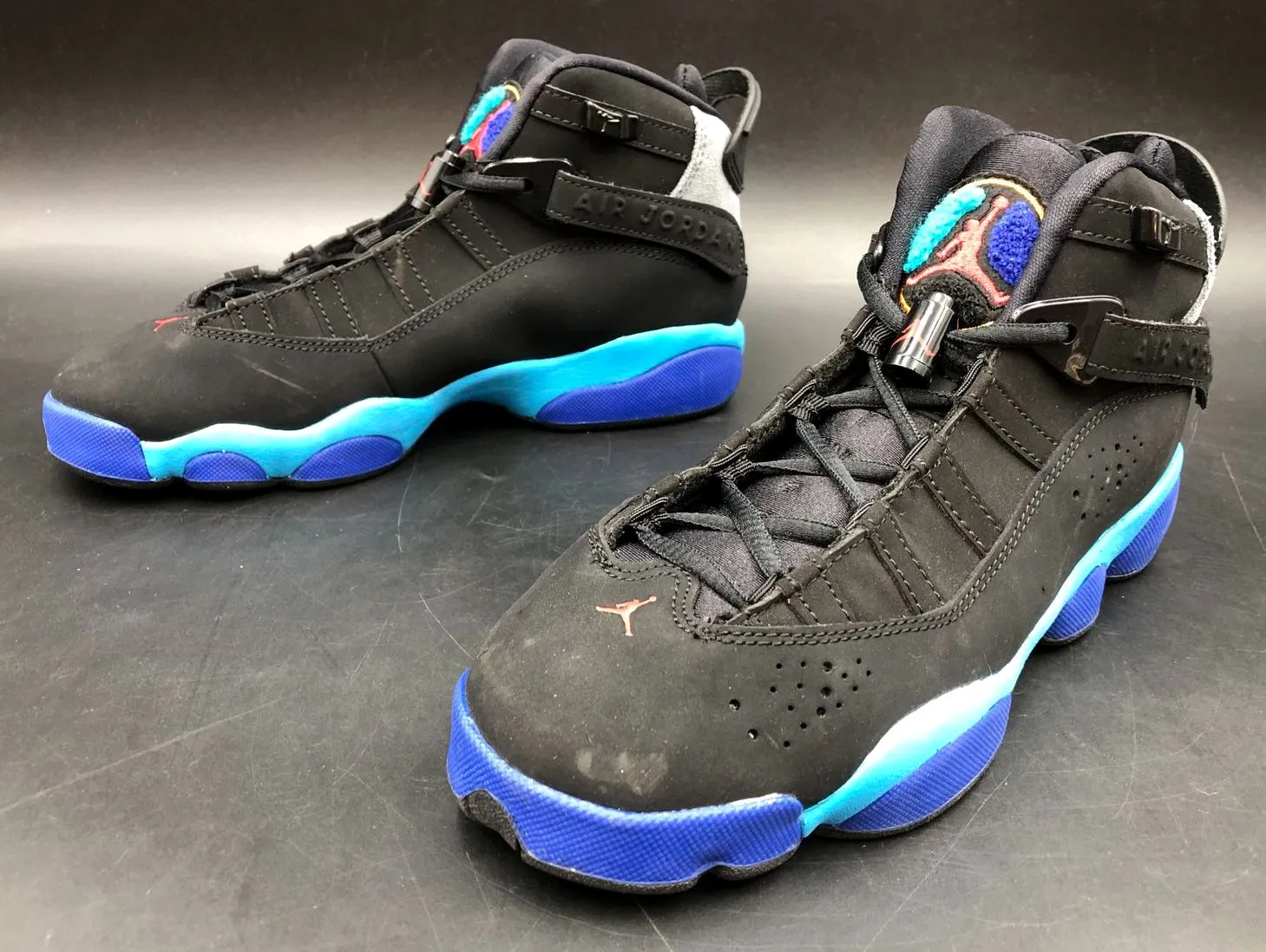 Nike Air Jordan 6 Rings GS 'Aqua' Black/Blue/Teal/Grey Sneakers - Sz 5.5Y ( COA)