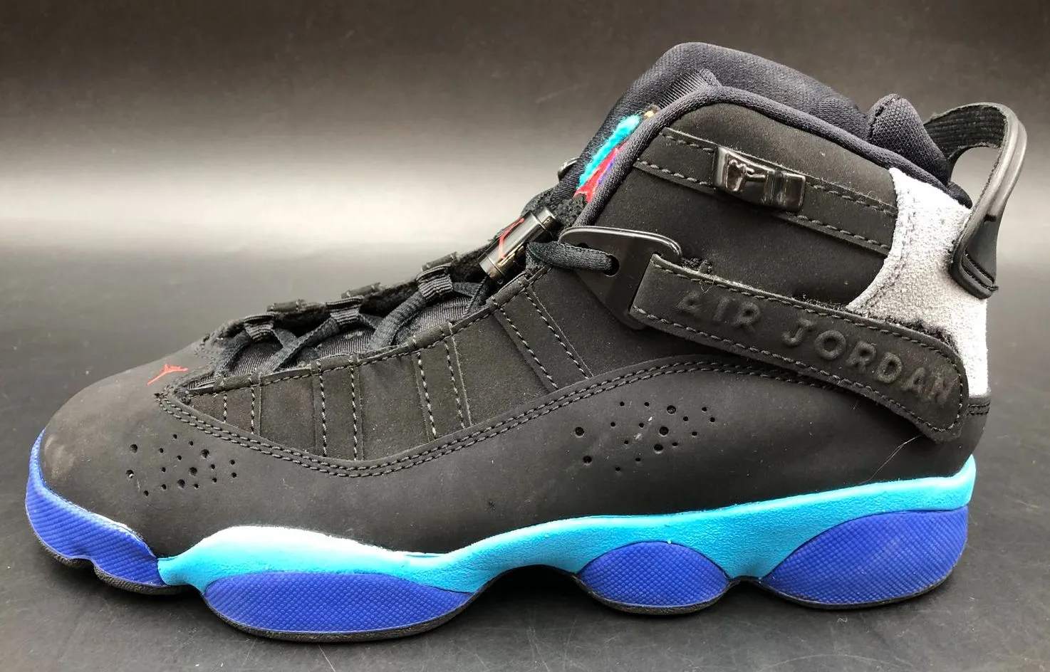 Nike Air Jordan 6 Rings GS 'Aqua' Black/Blue/Teal/Grey Sneakers - Sz 5.5Y ( COA)