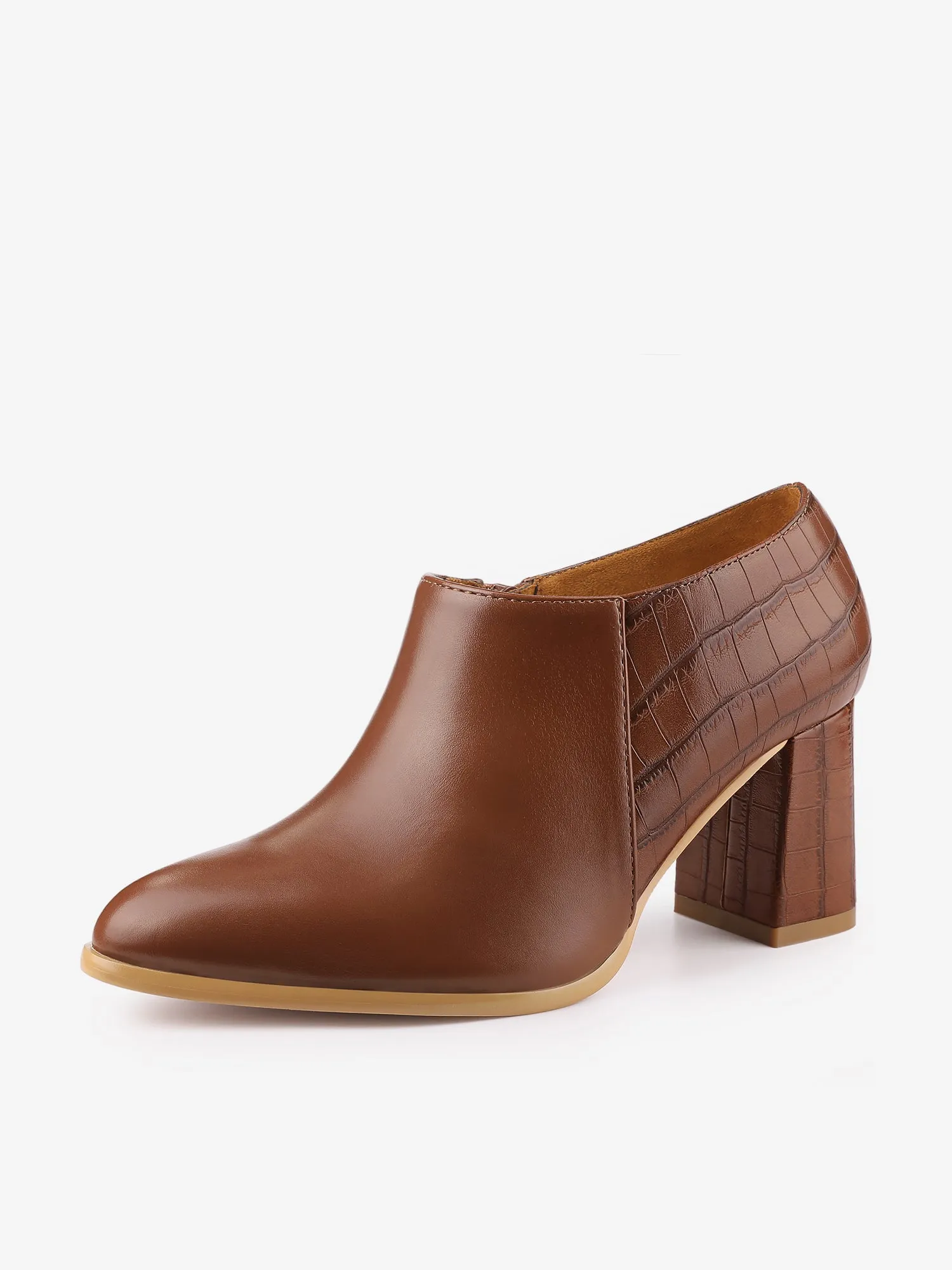Patchwork Oxford Pointed Toe Chunky Heel Ankle Booties