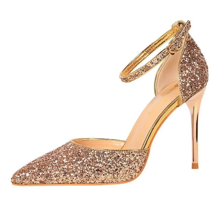 Point Toe Leather  Stiletto Heel Buckle Pumps