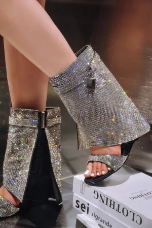 Rhinestone Padlock Detail Wedge Boot Dewy
