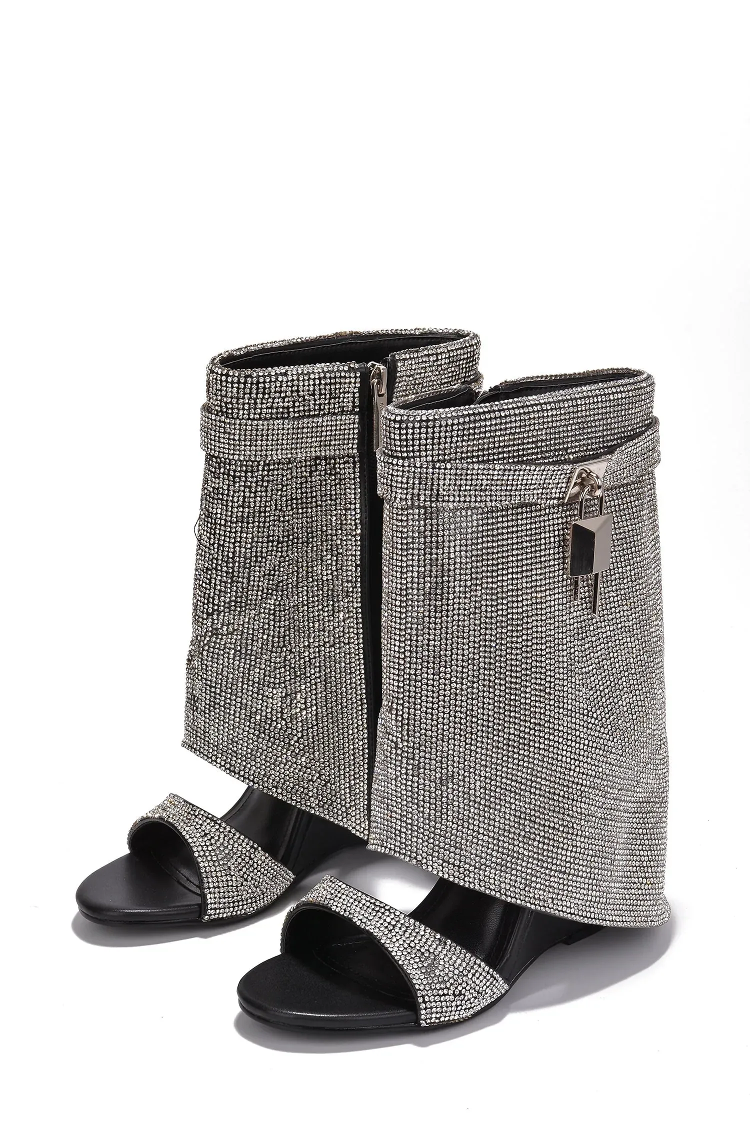 Rhinestone Padlock Detail Wedge Boot Dewy