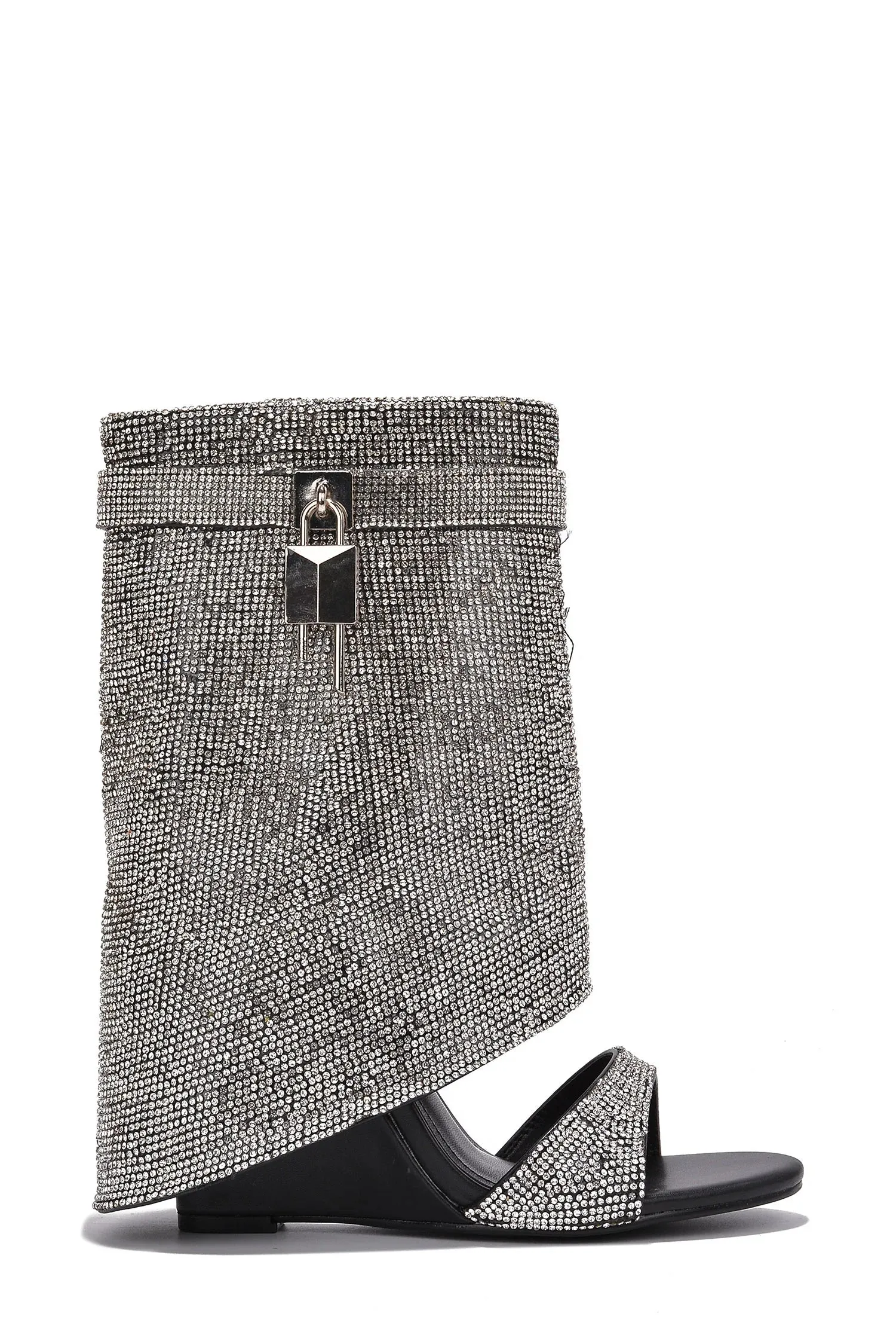 Rhinestone Padlock Detail Wedge Boot Dewy