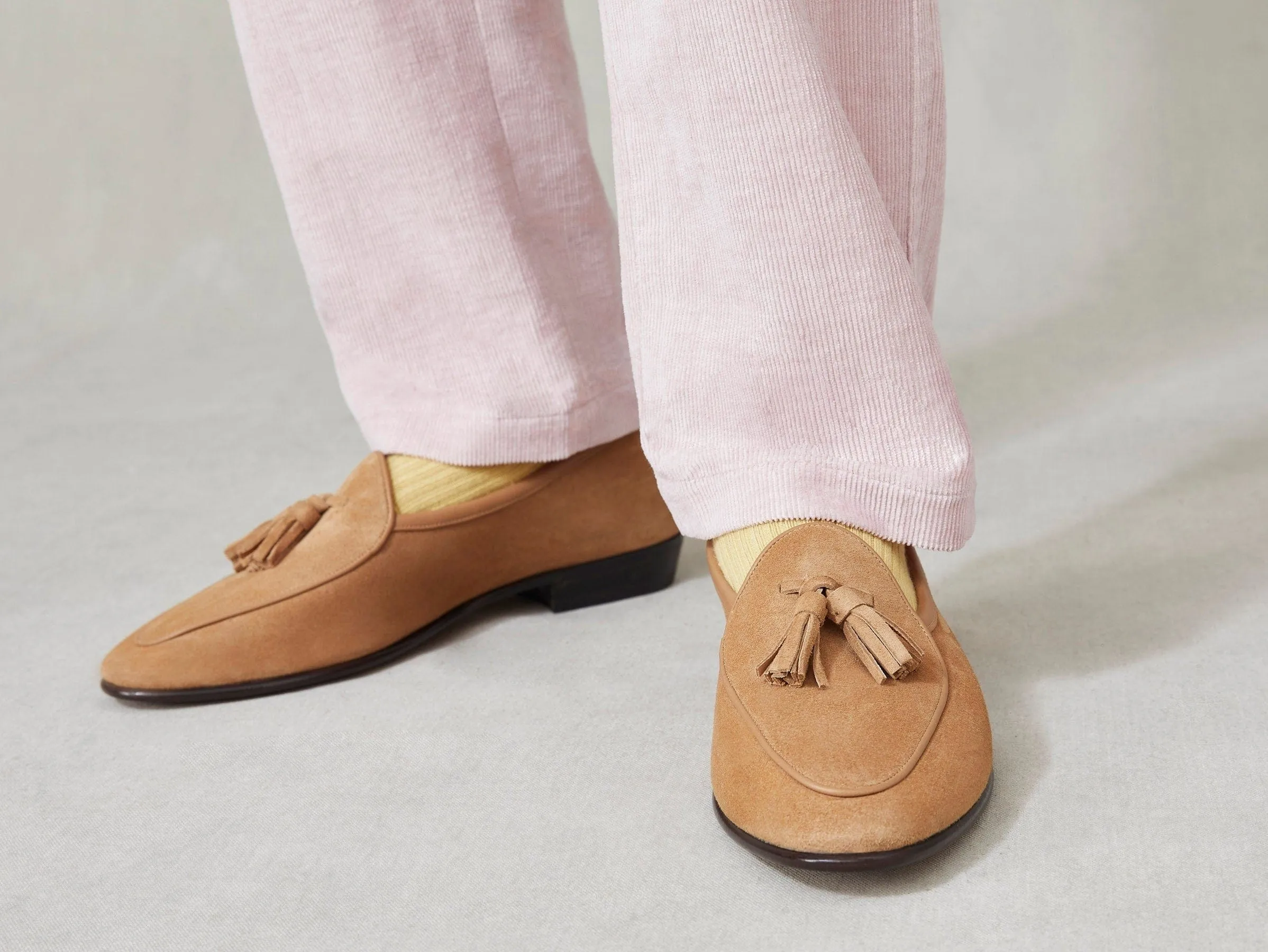 Sagan Classic Tassel Loafers in Sahara Asteria Suede with Leather Sole