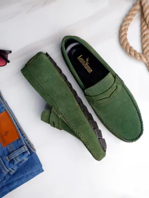 Seaweed Green Handmade Italian Suede Leather Solid Penny Loafers