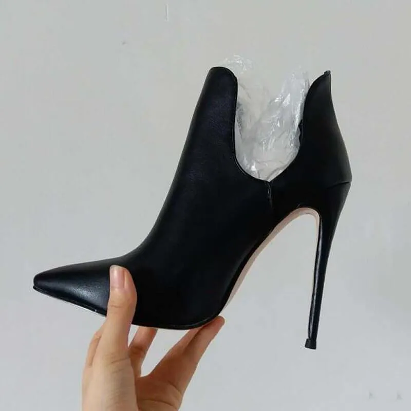 Sexy Leather Cutout Point Toe Stiletto High Heel Pumps