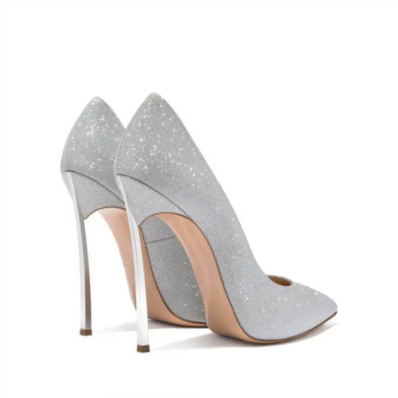 Sexy Leather Sequin Pointed Toe Wedding Pumps