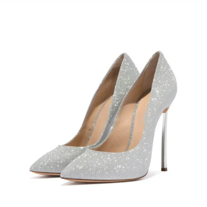 Sexy Leather Sequin Pointed Toe Wedding Pumps
