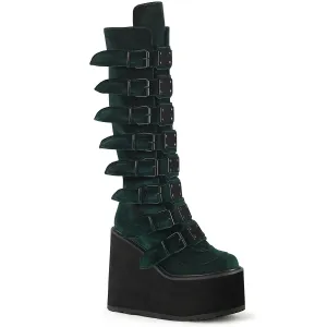 Swing 815 Emerald Green Velvet Platform Knee Boots