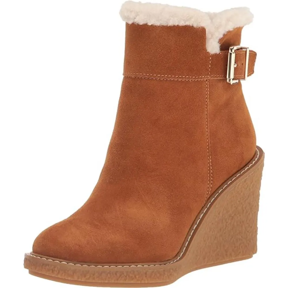 Ulayna Whiskey Tan Suede Franco Sarto Ankle Wedge Boots