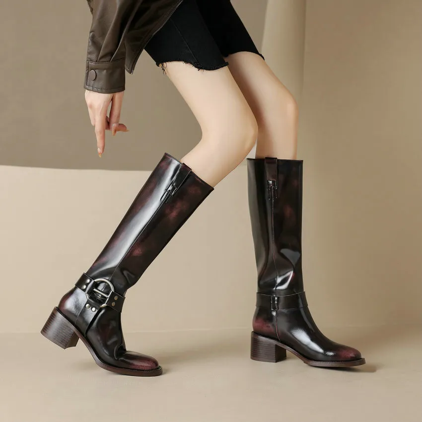 USS Shoes Olei Women's Knee-High Round Toe Western Boots