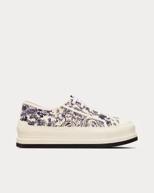 Walk'n'Dior Platform White Embroidered Cotton with Blue Toile de Jouy Motif Low Top Sneakers