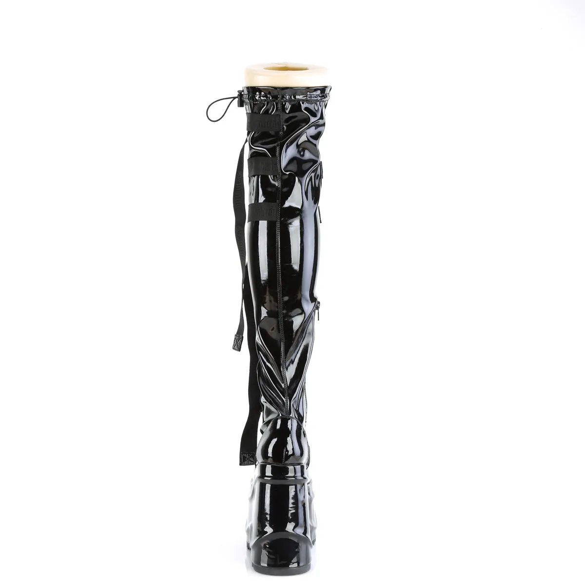 WAVE-315 DemoniaCult Black Stretch Patent Sexy Women's Over-the-Knee Boots (Alternative Footwear)