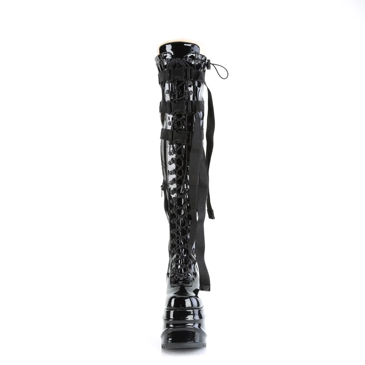 WAVE-315 DemoniaCult Black Stretch Patent Sexy Women's Over-the-Knee Boots (Alternative Footwear)