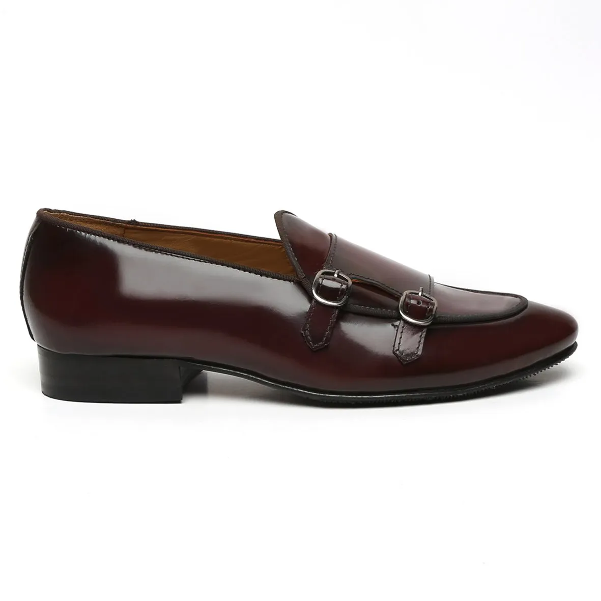 Wine Monk Strap Slip-On In Brush Off Leather By Brune & Bareskin