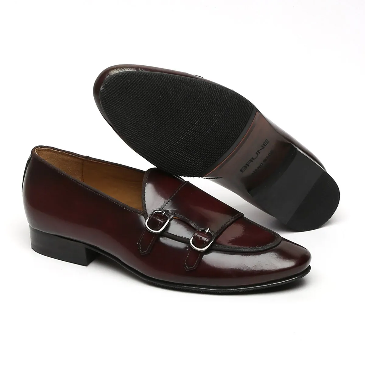 Wine Monk Strap Slip-On In Brush Off Leather By Brune & Bareskin