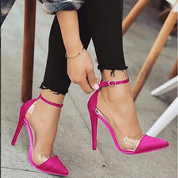 Women's clear patchwork ankle strap buckle stiletto high heels sandals