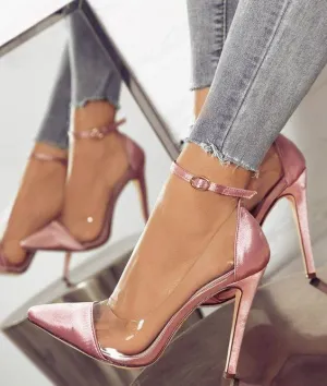 Women's clear patchwork ankle strap buckle stiletto high heels sandals
